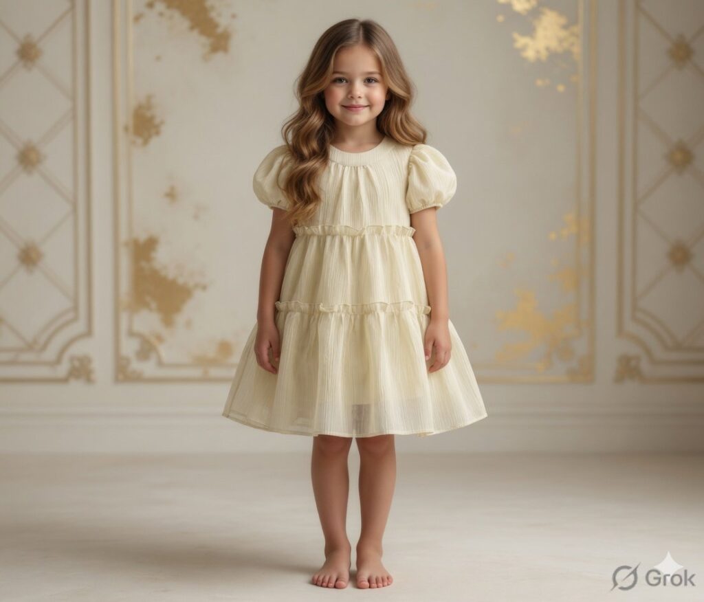 dreamy cream ruffled party dress with puff sleeves