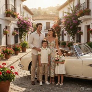 elegant cream polo shirt with ruffled sleeves & green trim