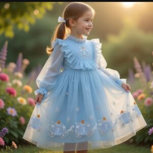 the pearl rabbit organza ruffle dress blue white