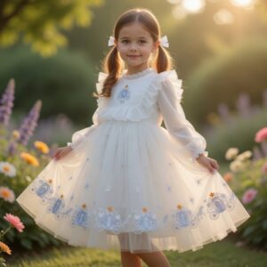the pearl rabbit organza ruffle dress blue white