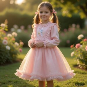 the pearl rabbit organza ruffle dress pink