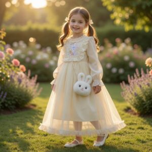 the pearl rabbit organza ruffle dress blue white