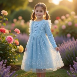 the pearl rabbit organza ruffle dress blue white
